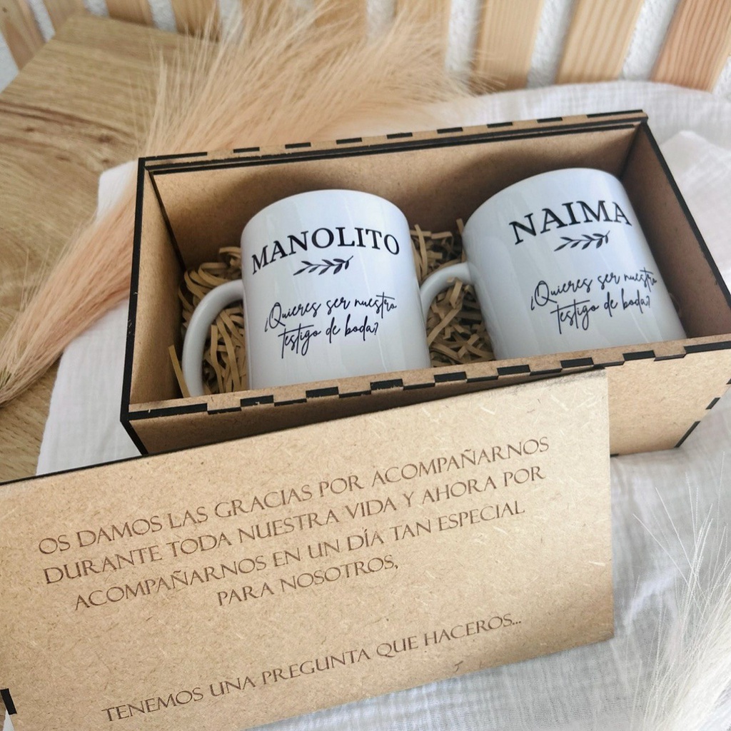 Pack tazas padrino/madrina + caja personalizada
